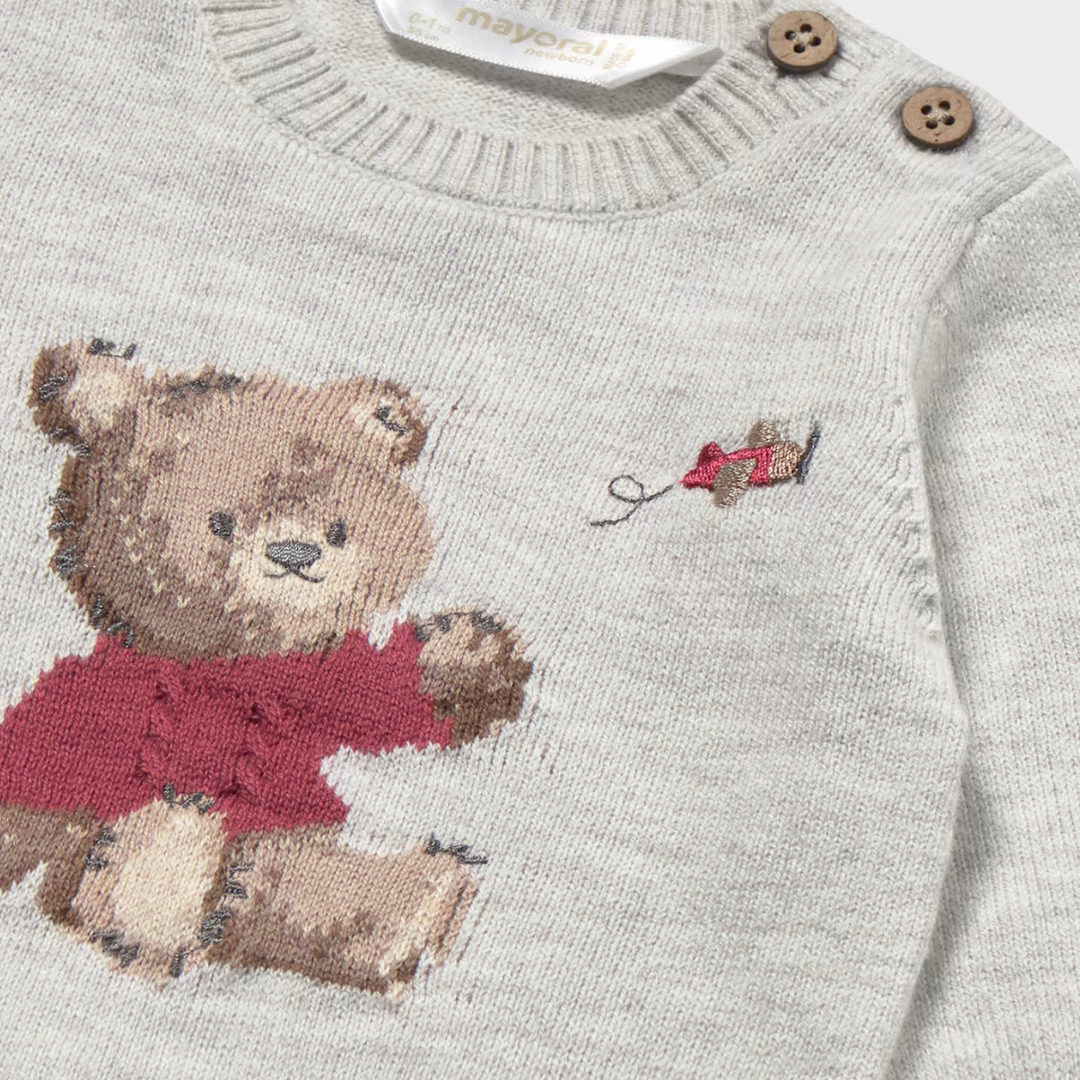 Steam Melange Newborn Boy Jacquard Sweater
