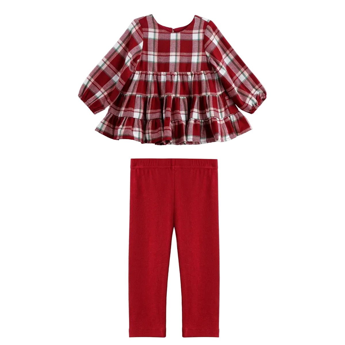 Winterberry Long Sleeve Plaid Tiered Ruffle Top and Legging Set