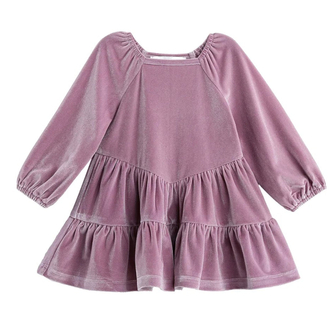 Sugarplum Sparkle Long Sleeve Raglan Tiered Velvet Dress