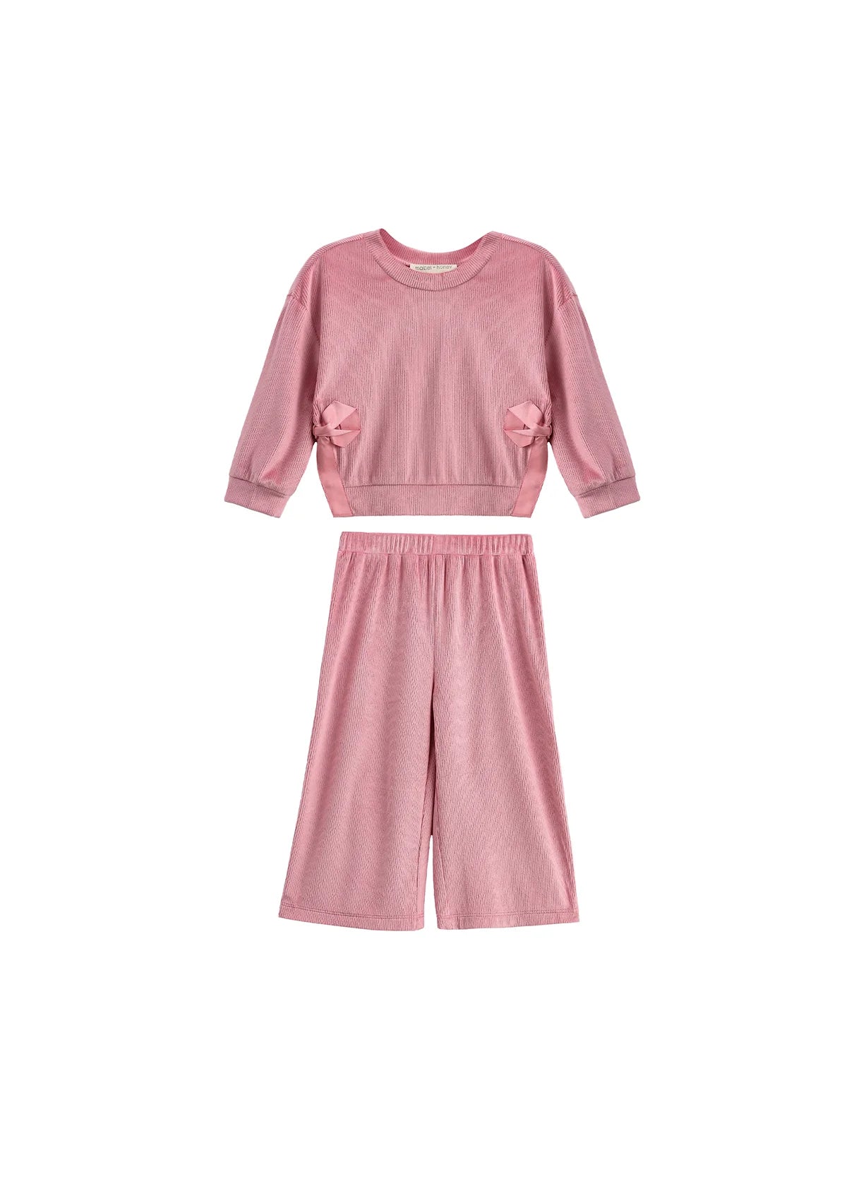 Bowtiful Blush Long Sleeve Solid Bow Tie Side Slit Top and Pant Set