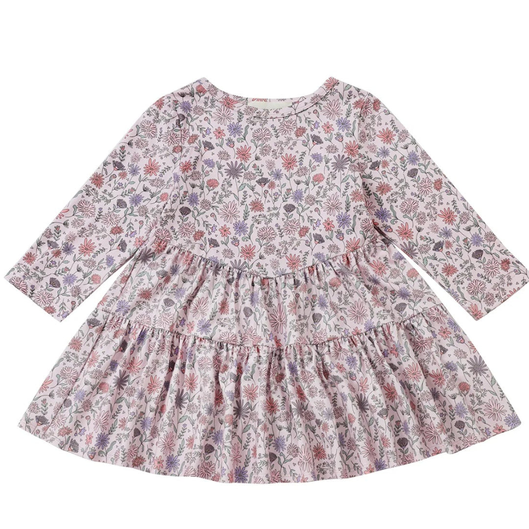 Whimsical Wildflower Long Sleeve Floral Tiered Dress