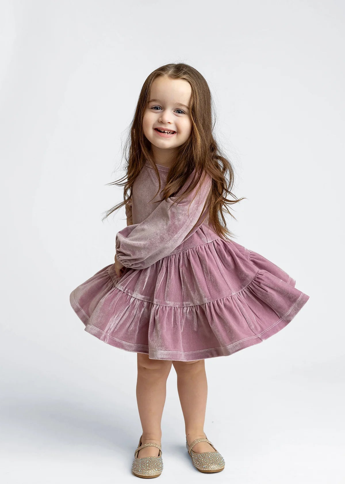 Sugarplum Sparkle Long Sleeve Raglan Tiered Velvet Dress