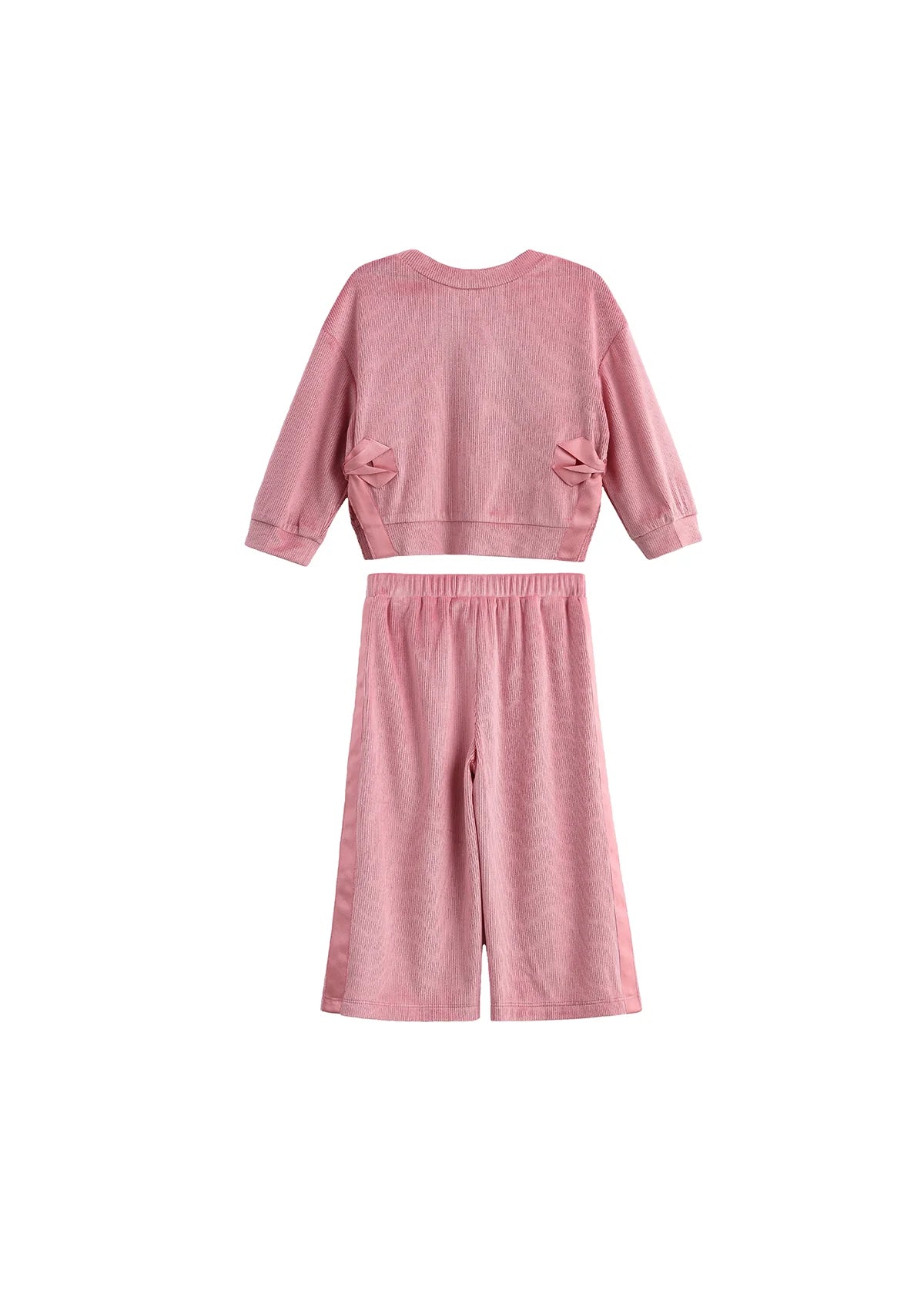 Bowtiful Blush Long Sleeve Solid Bow Tie Side Slit Top and Pant Set