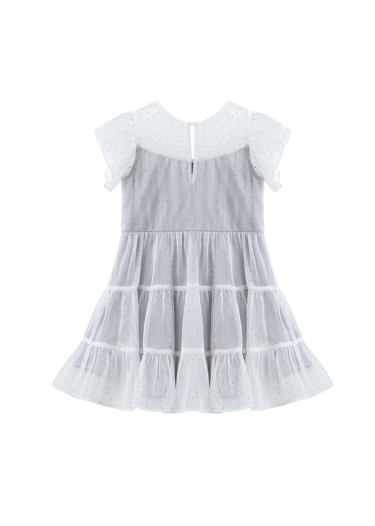 Shimmer Shine Flutter Sleeve Polka Dot Tiered Dress