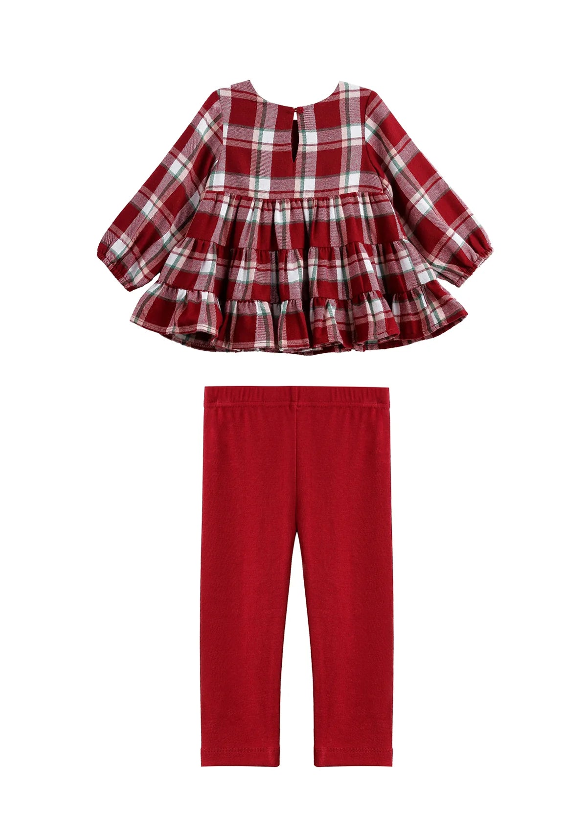 Winterberry Long Sleeve Plaid Tiered Ruffle Top and Legging Set