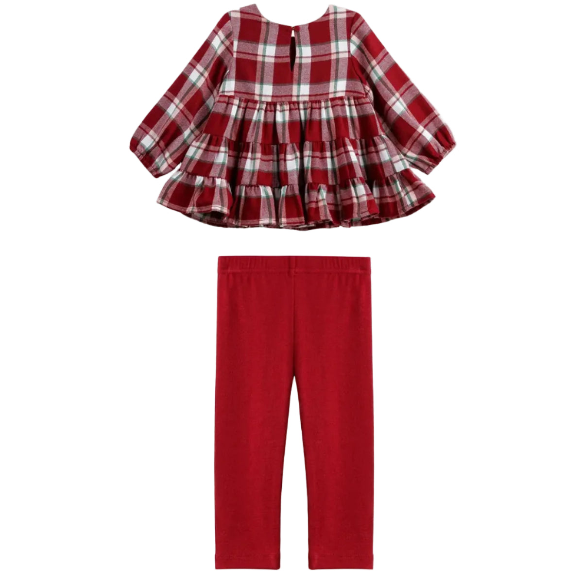 Winterberry Long Sleeve Plaid Tiered Ruffle Top and Legging Set
