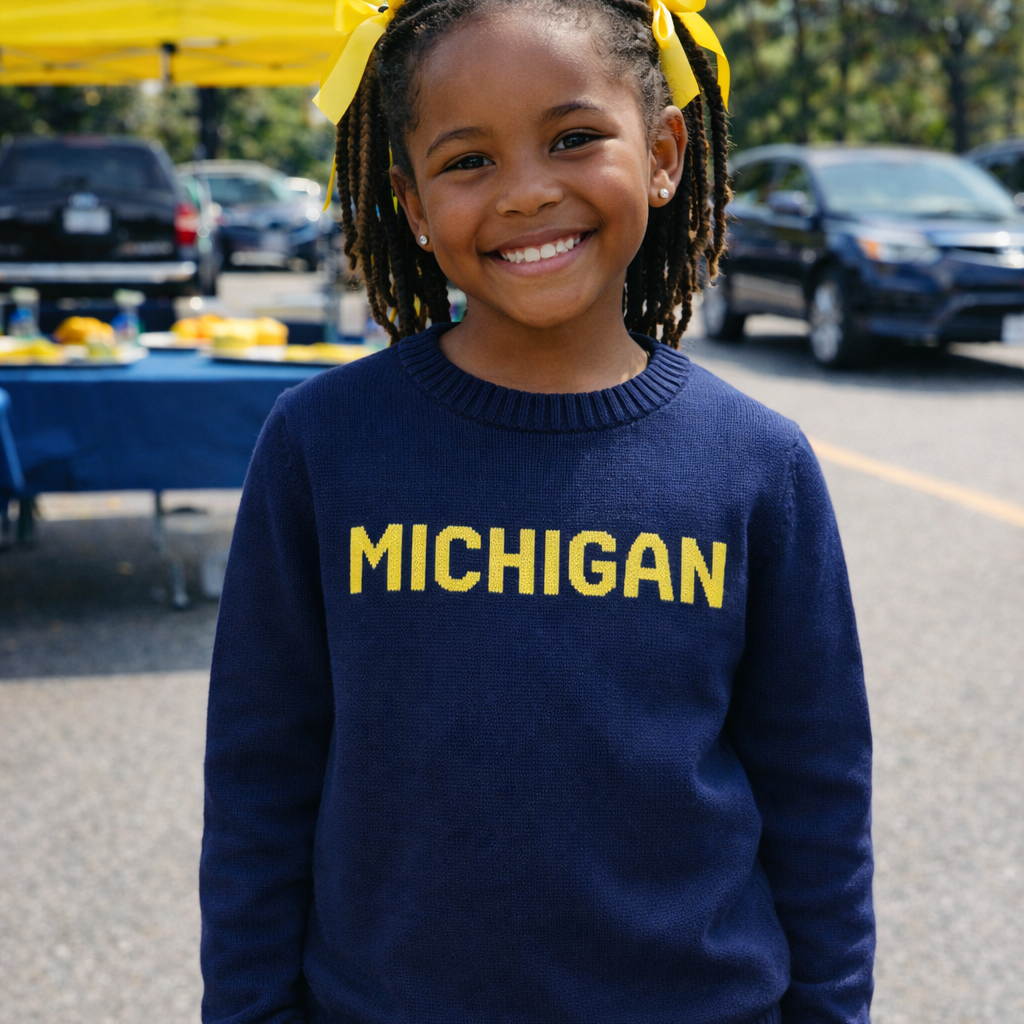 NEW! Navy Michigan Block Letters Knit Sweater