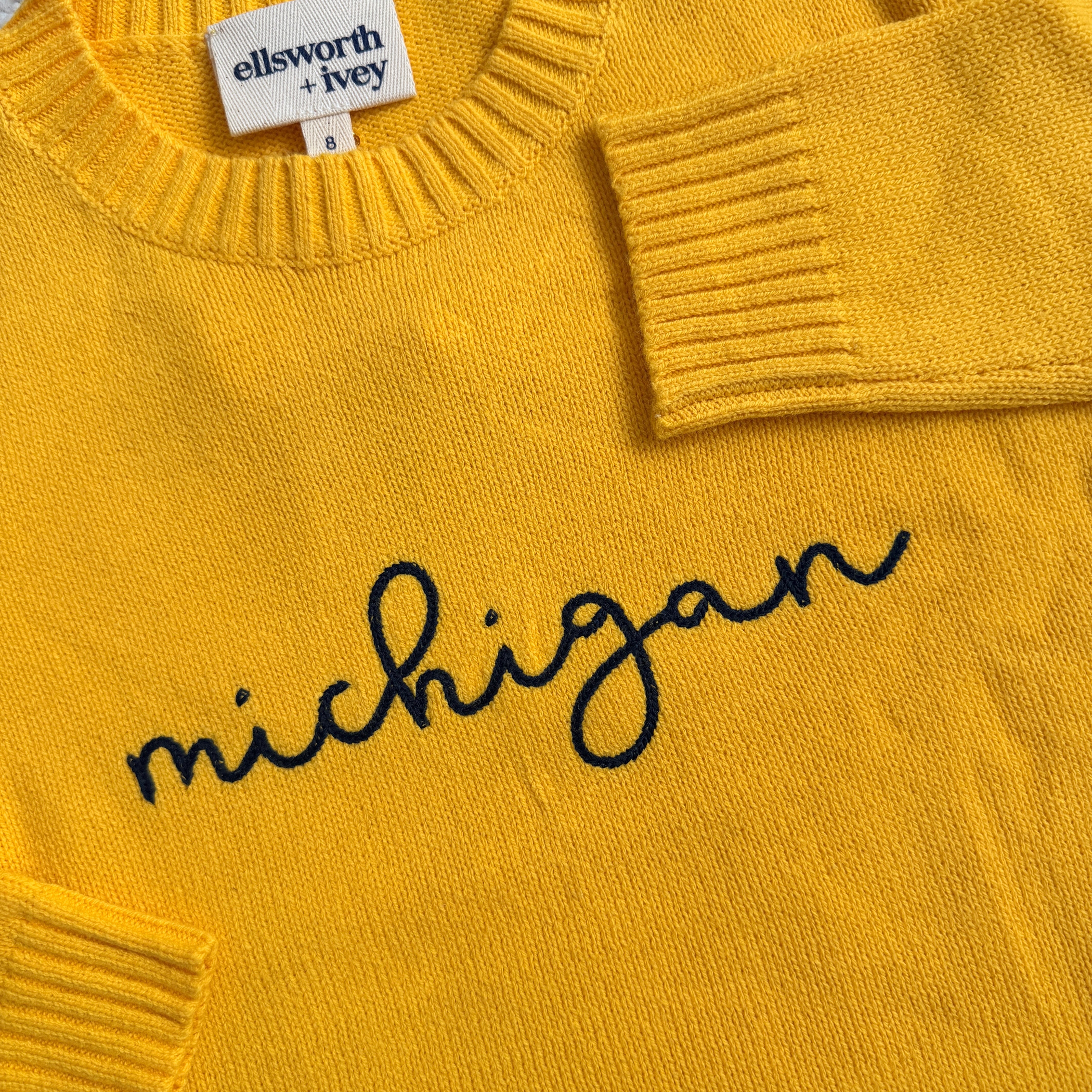 Maize Michigan Cursive Knit Sweater