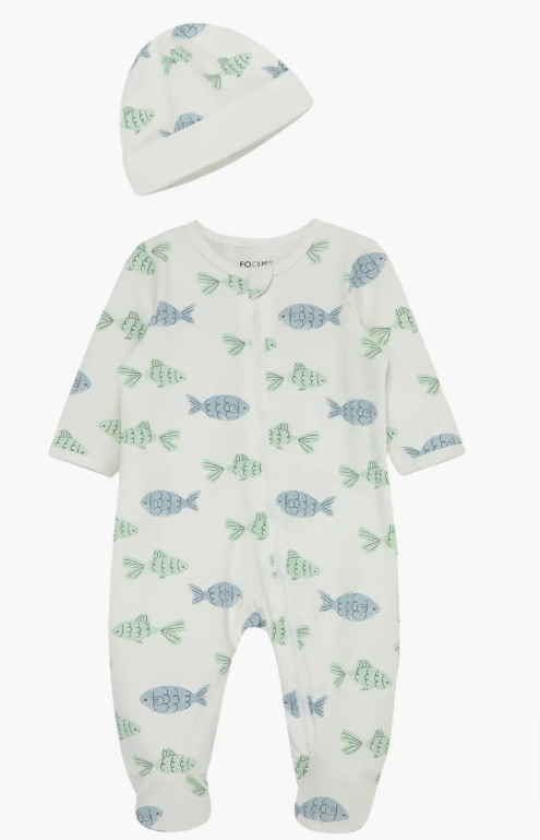 Fish Footie with Hat Organic Cotton