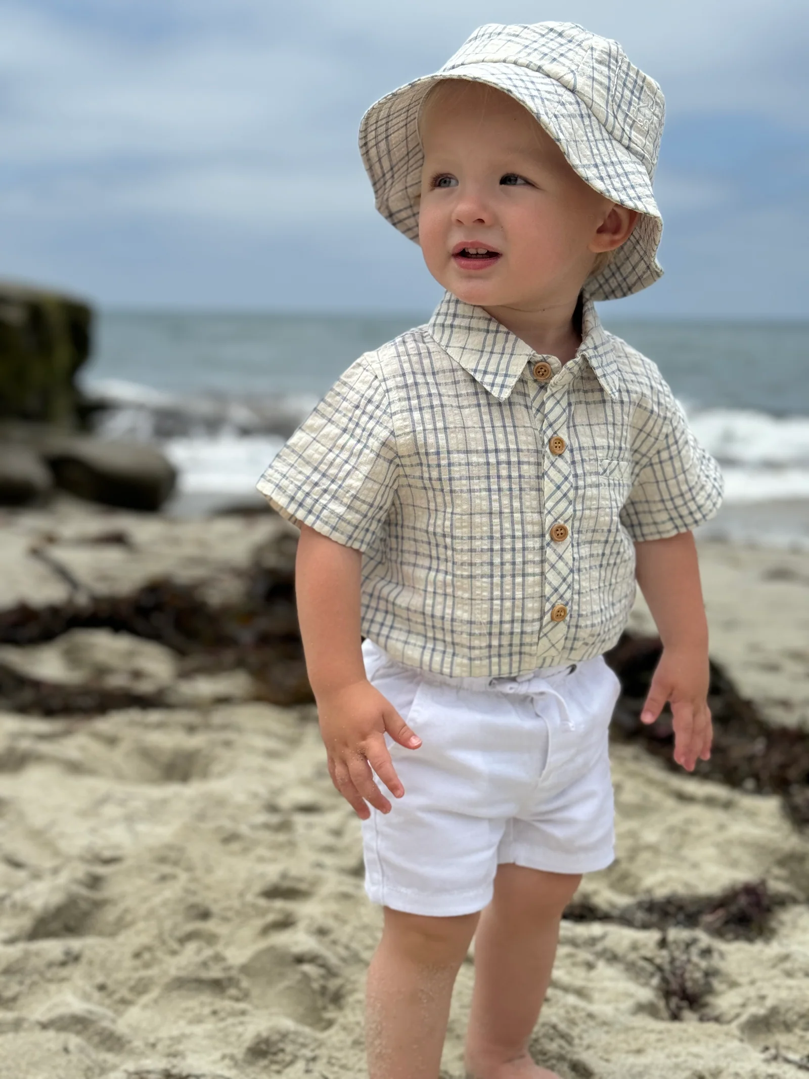 Chambray Cream Plaid Fisherman Bucket Hat