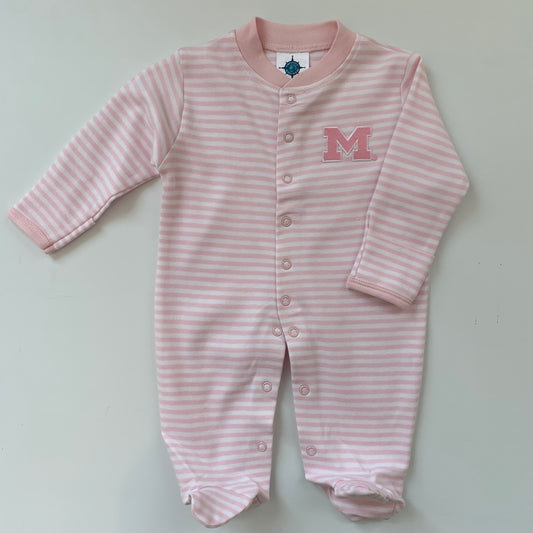 Pink and White Striped Michigan Snap Footie