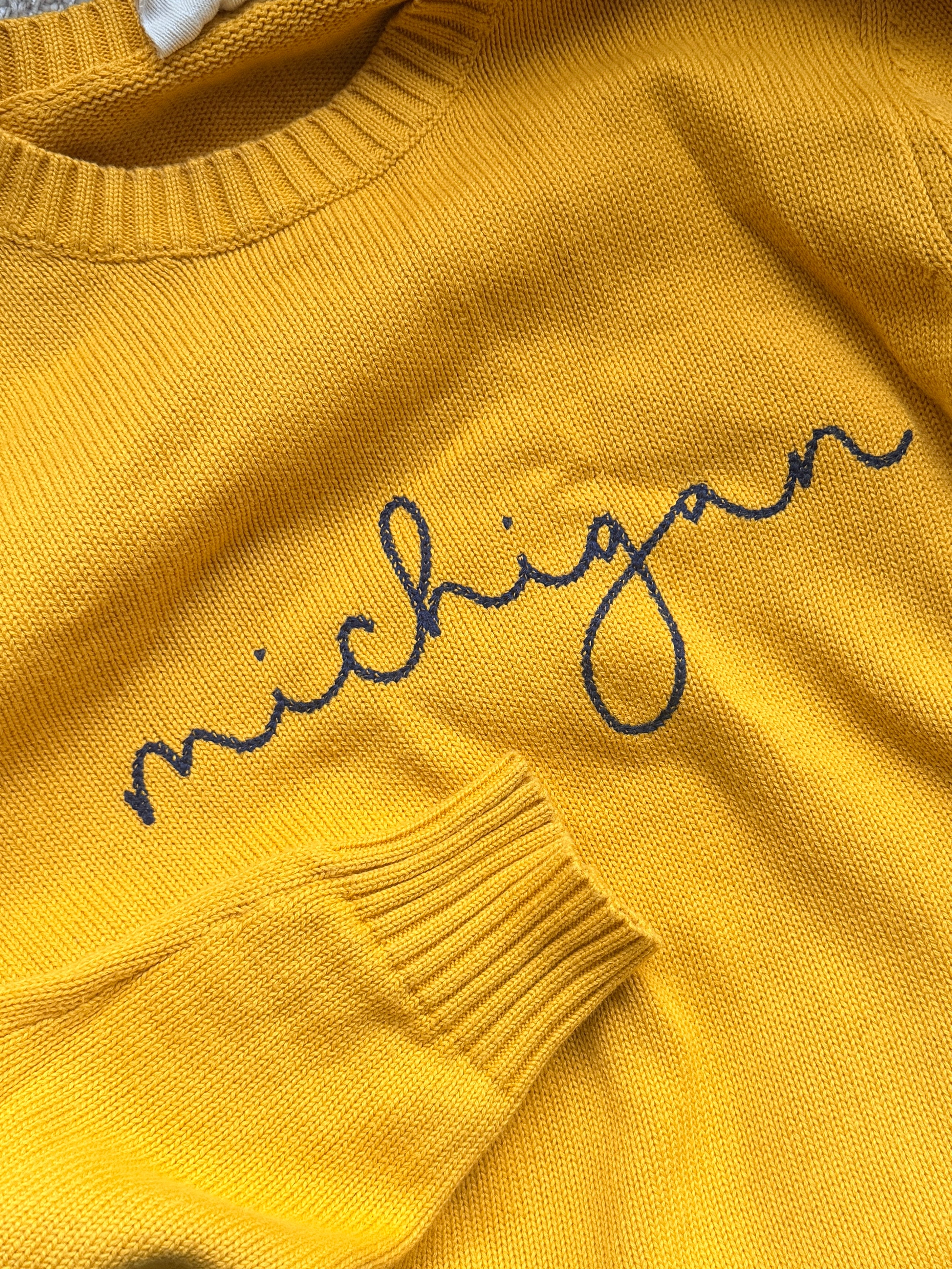 Maize Michigan Cursive Knit Sweater