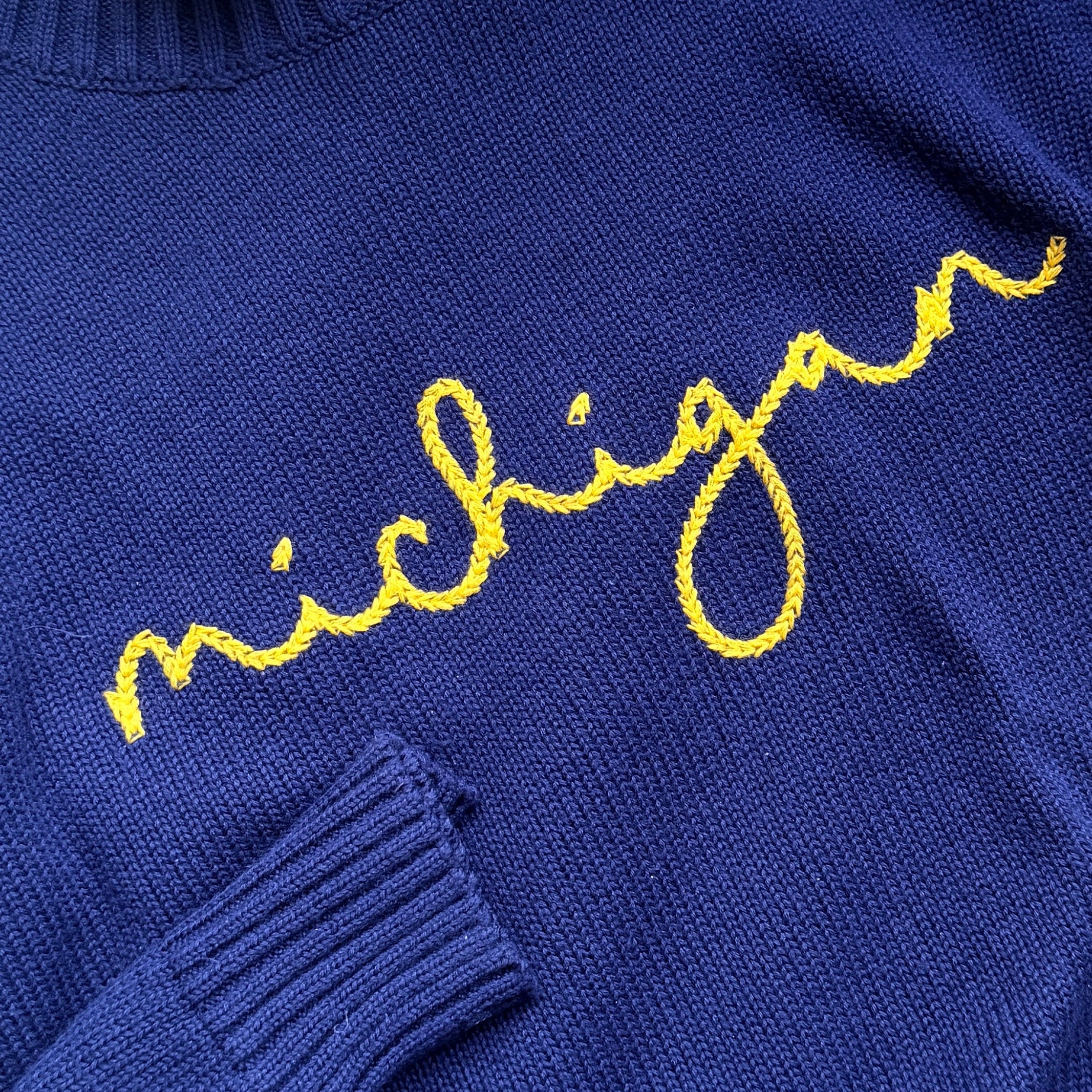 Navy Michigan Cursive Knit Sweater