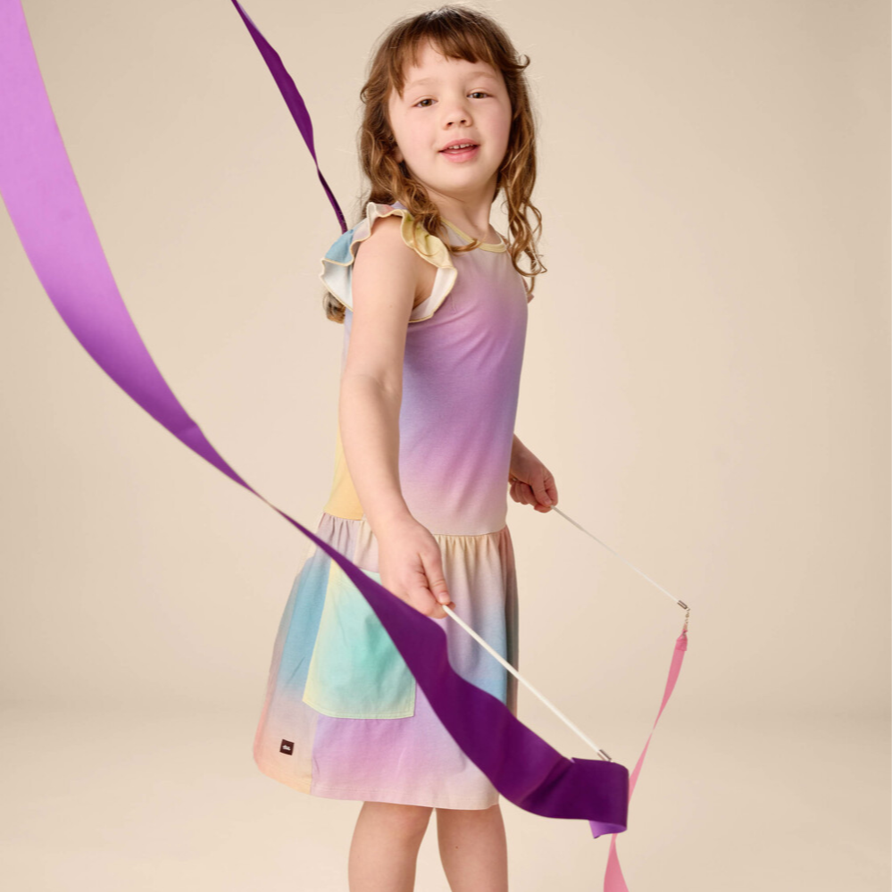 Rainbow Gradiant Flutter Sleeve Pocket Dress