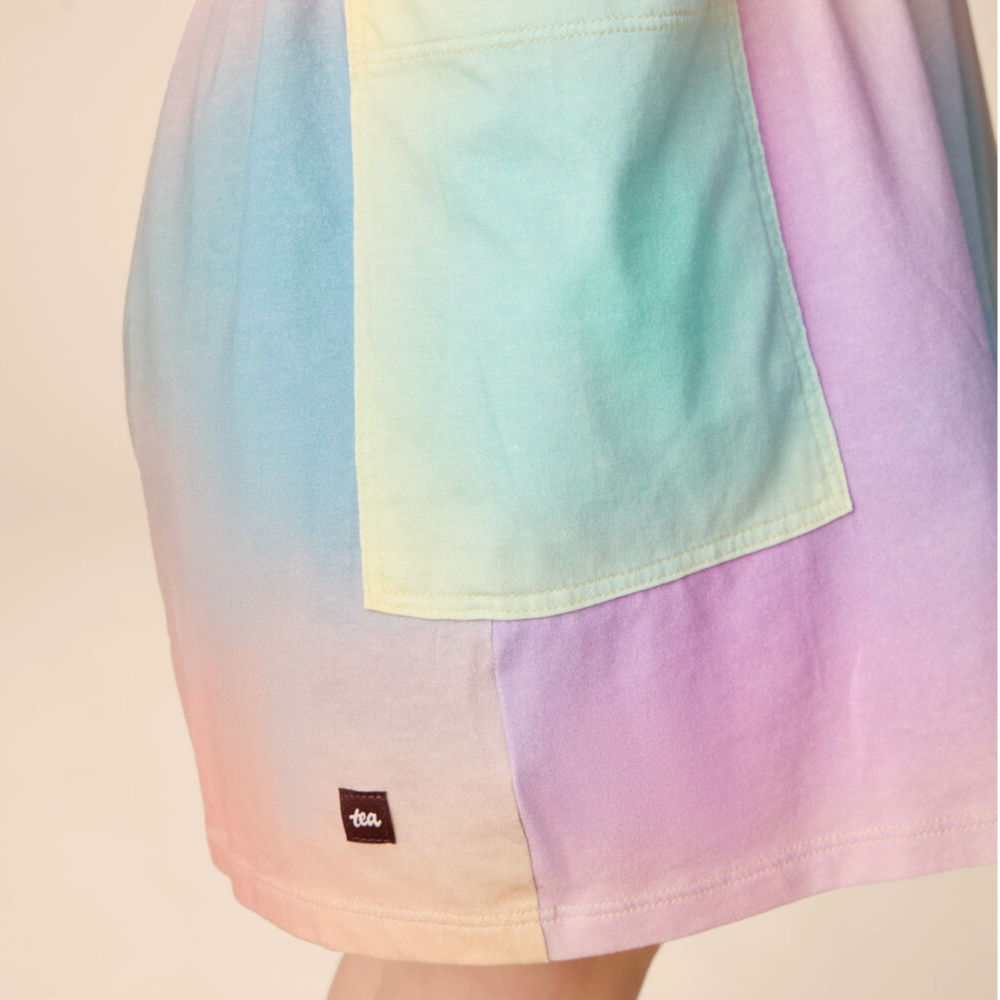 Rainbow Gradiant Flutter Sleeve Pocket Dress