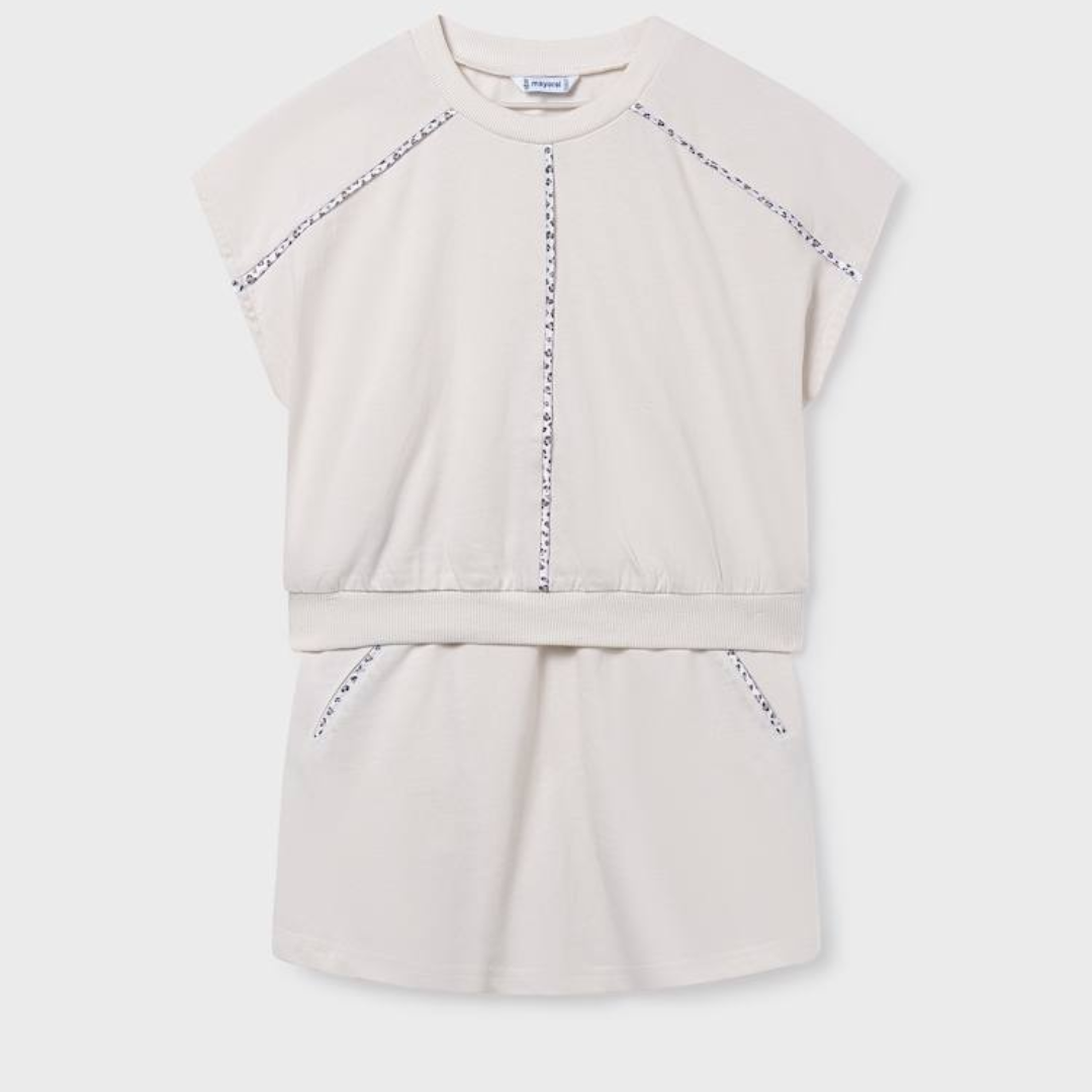 Bone Leopard Piped Skirt Set