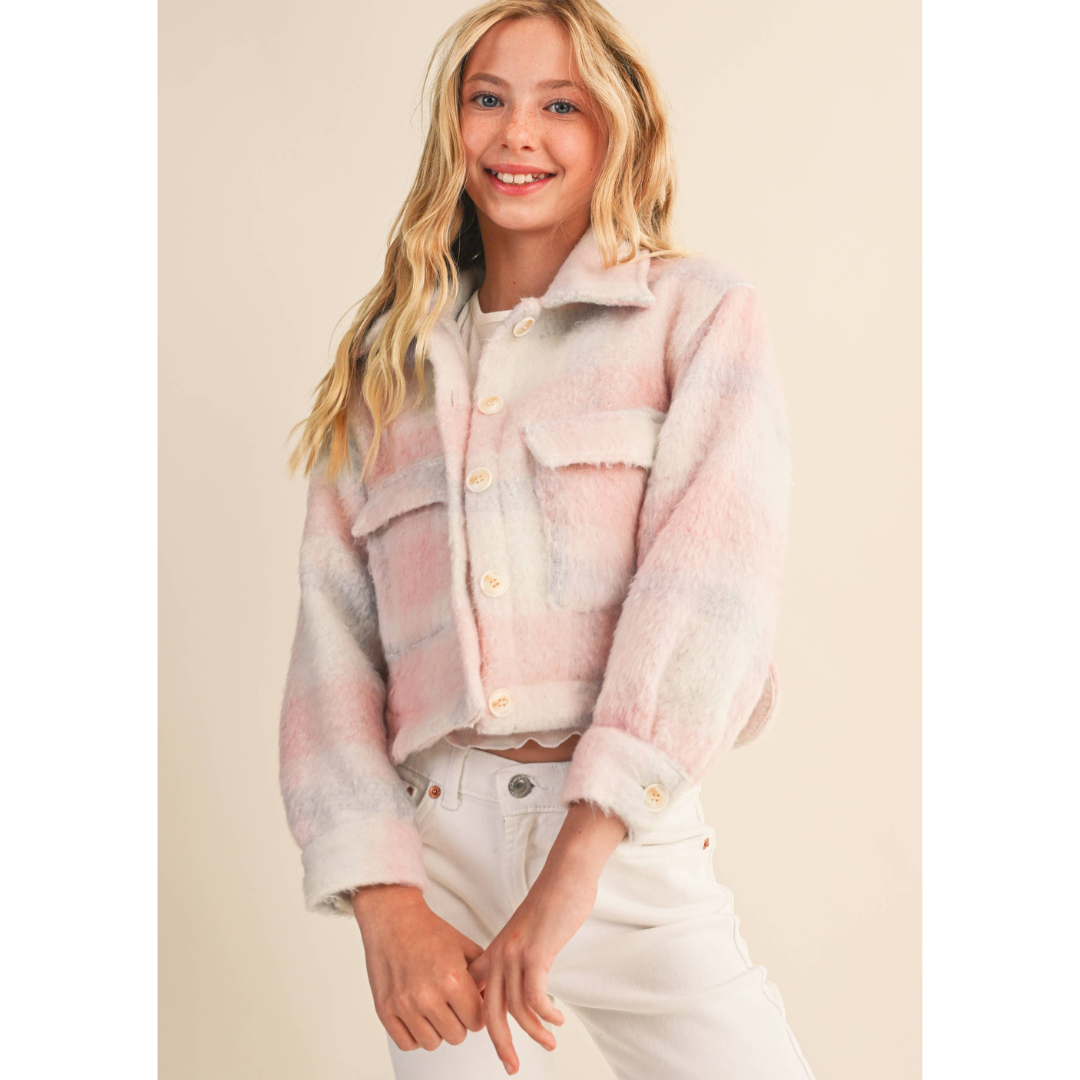 Cropped Jacket in Blush Plaid