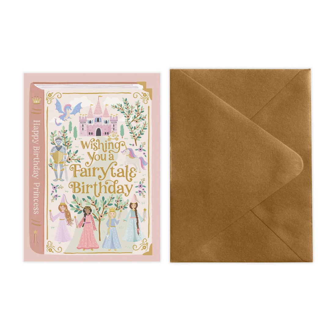 Fairytale Princess Birthday Card for Girls | Metallic Gold Envelope