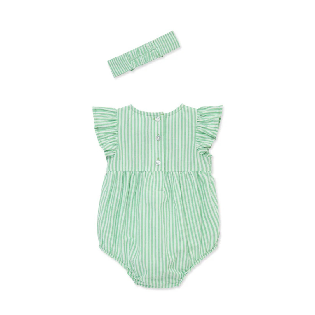 Green Embroidered Woven Romper