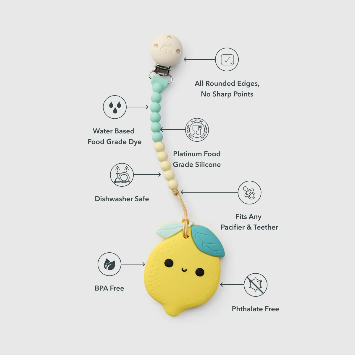 Lemon Pacifier Clip Teether Set
