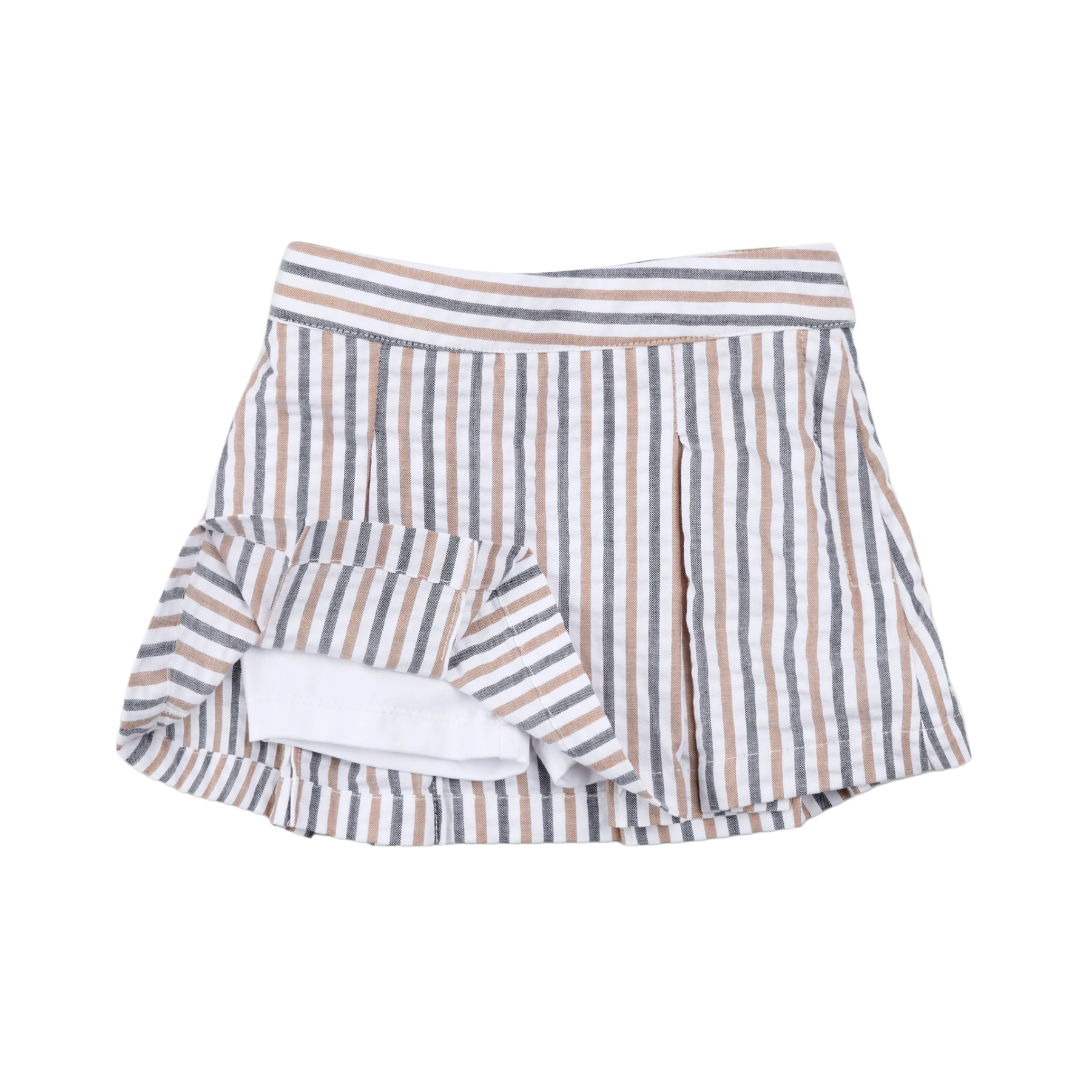 Rosewood & Navy Striped Seersucker Skort