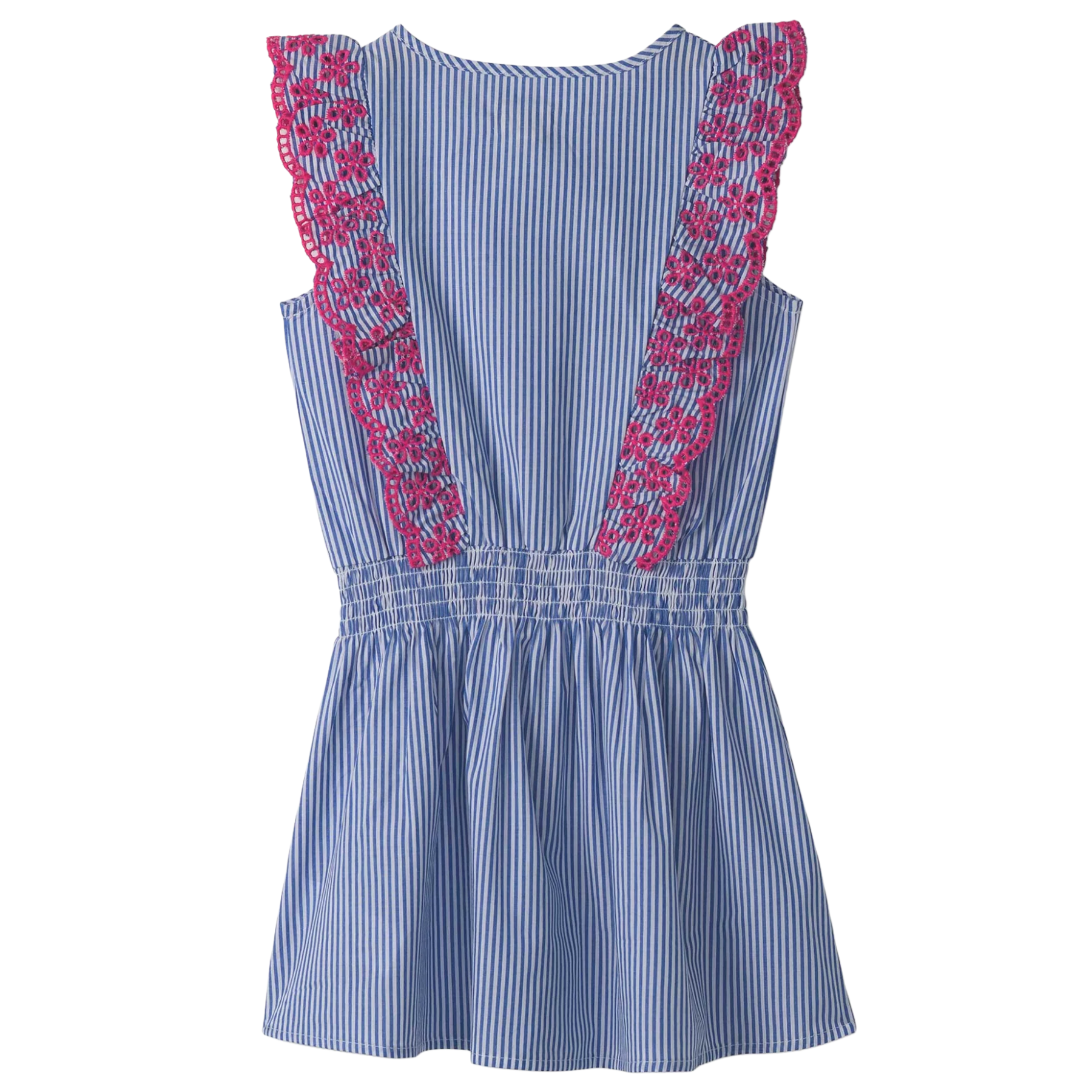 Pinstripe Scallop Ruffle Dress