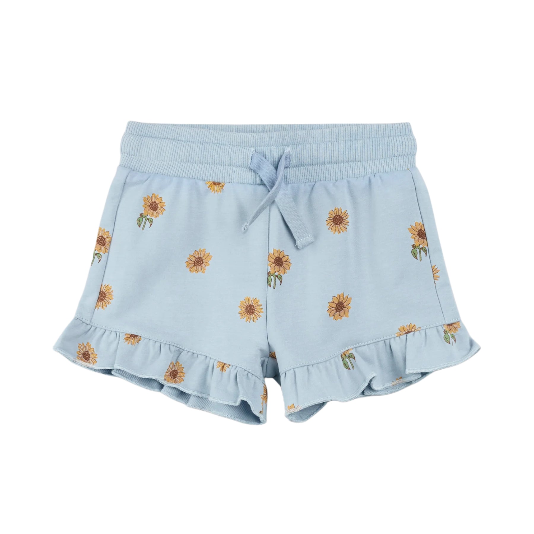 Light Blue Sunflower Ruffle Shorts