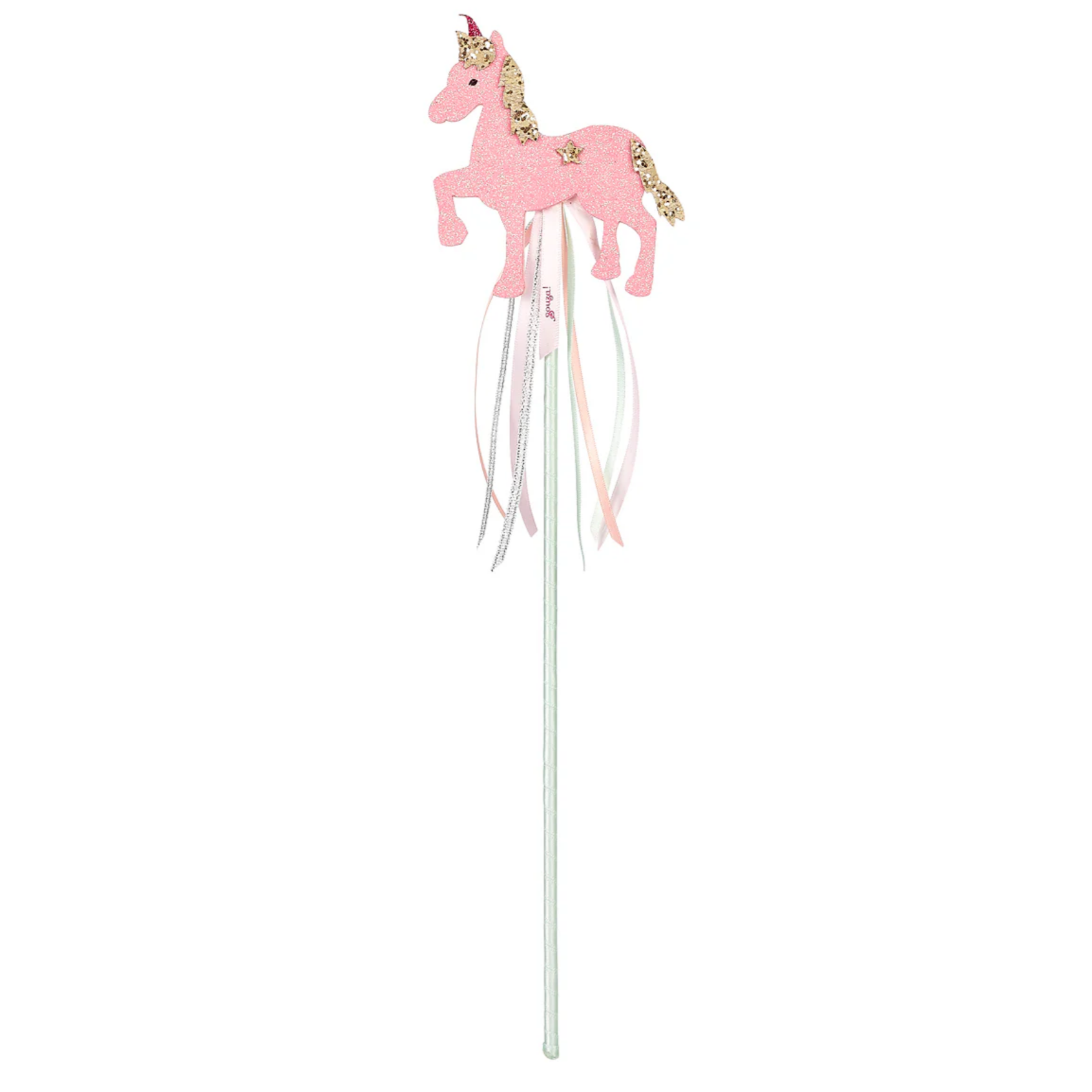 Pink unicorn wand with decorative elements on a white background