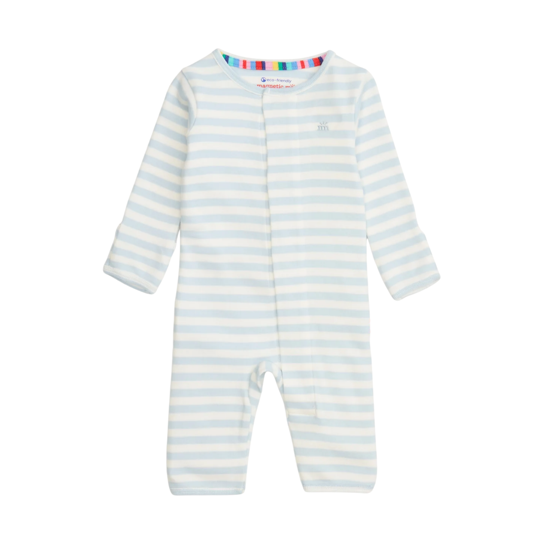 Blue Stripe Embroidered Organic Cotton Coverall