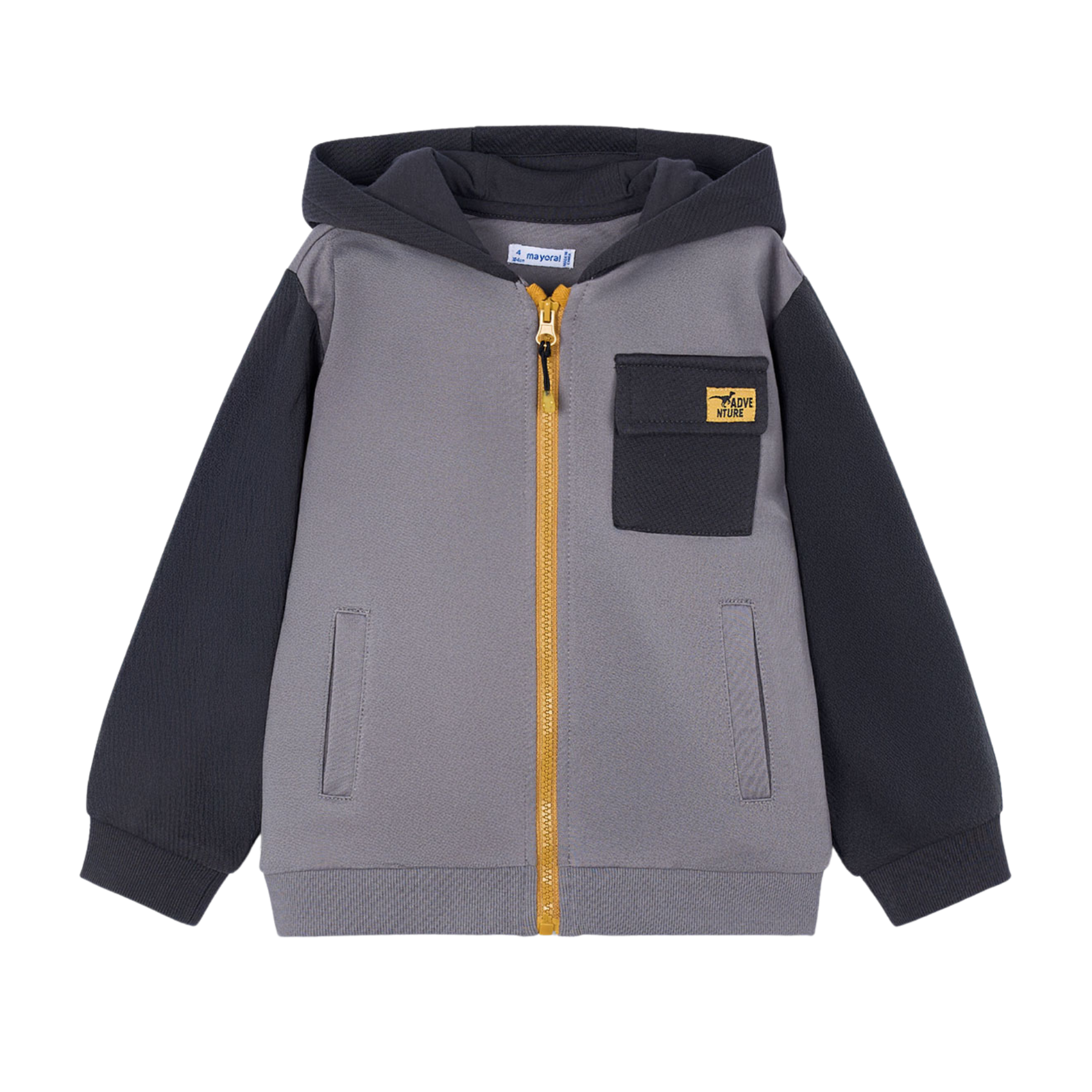 Grey Color Block Zip Hoodie