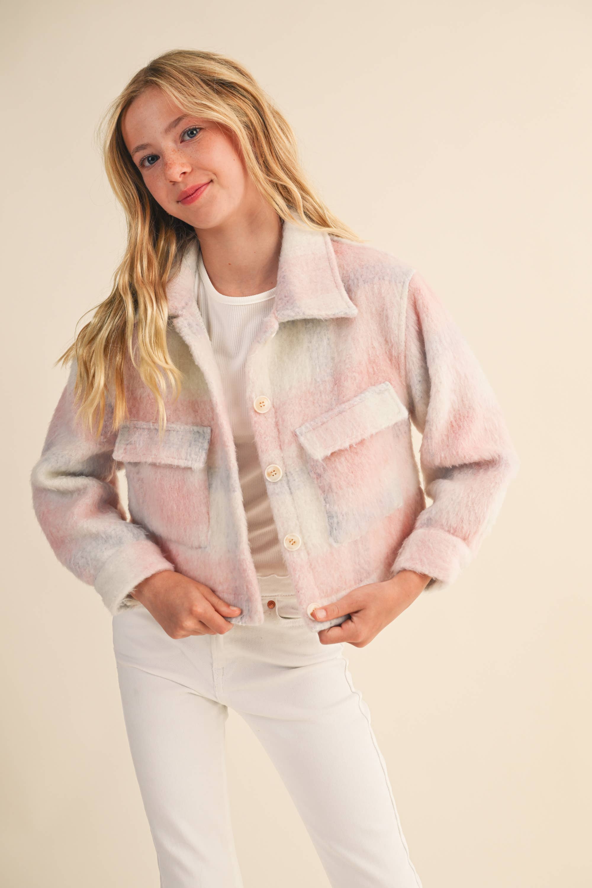 Cropped Jacket in Blush Plaid