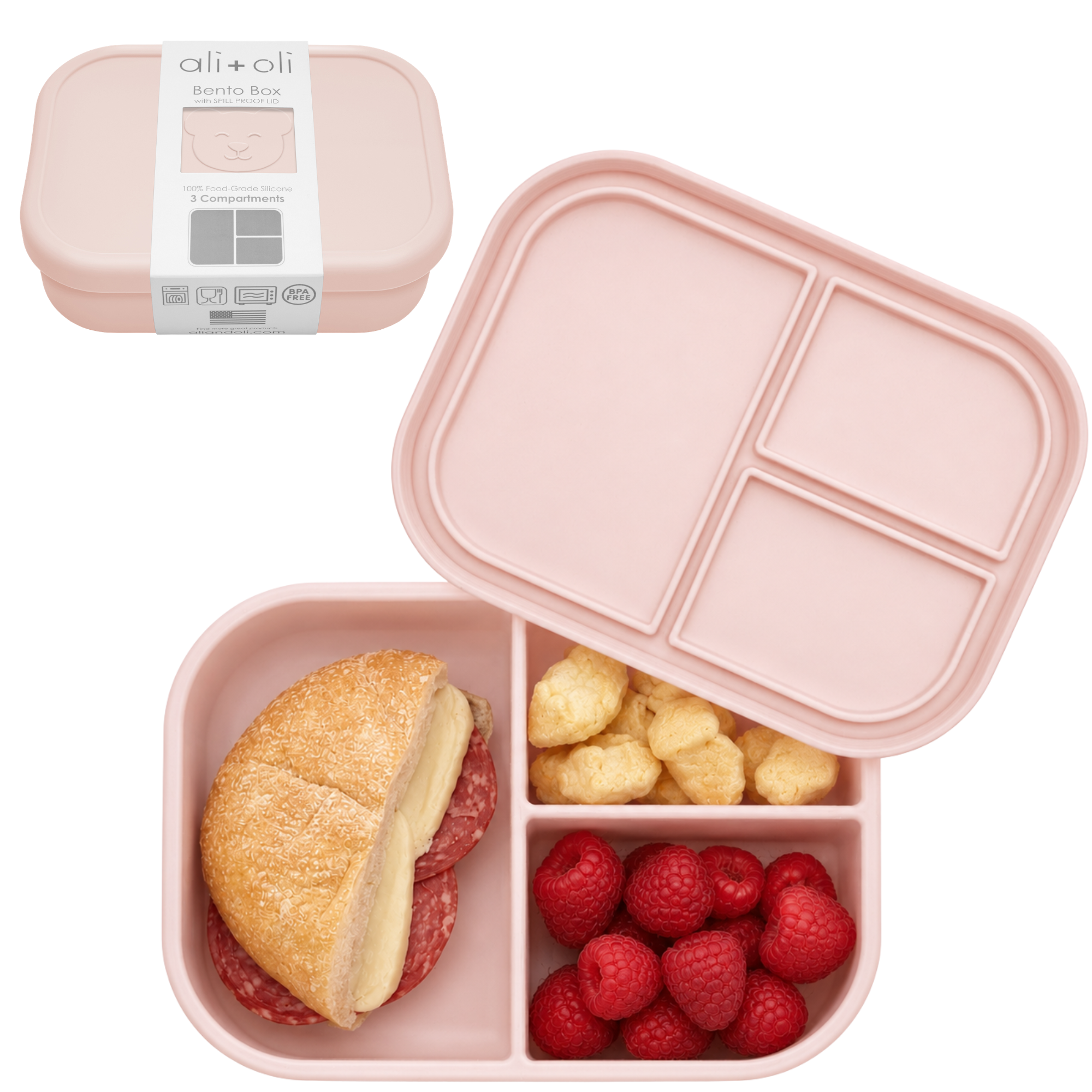 Ali+Oli Leakproof Silicone Bento Box (Blush) Back to School