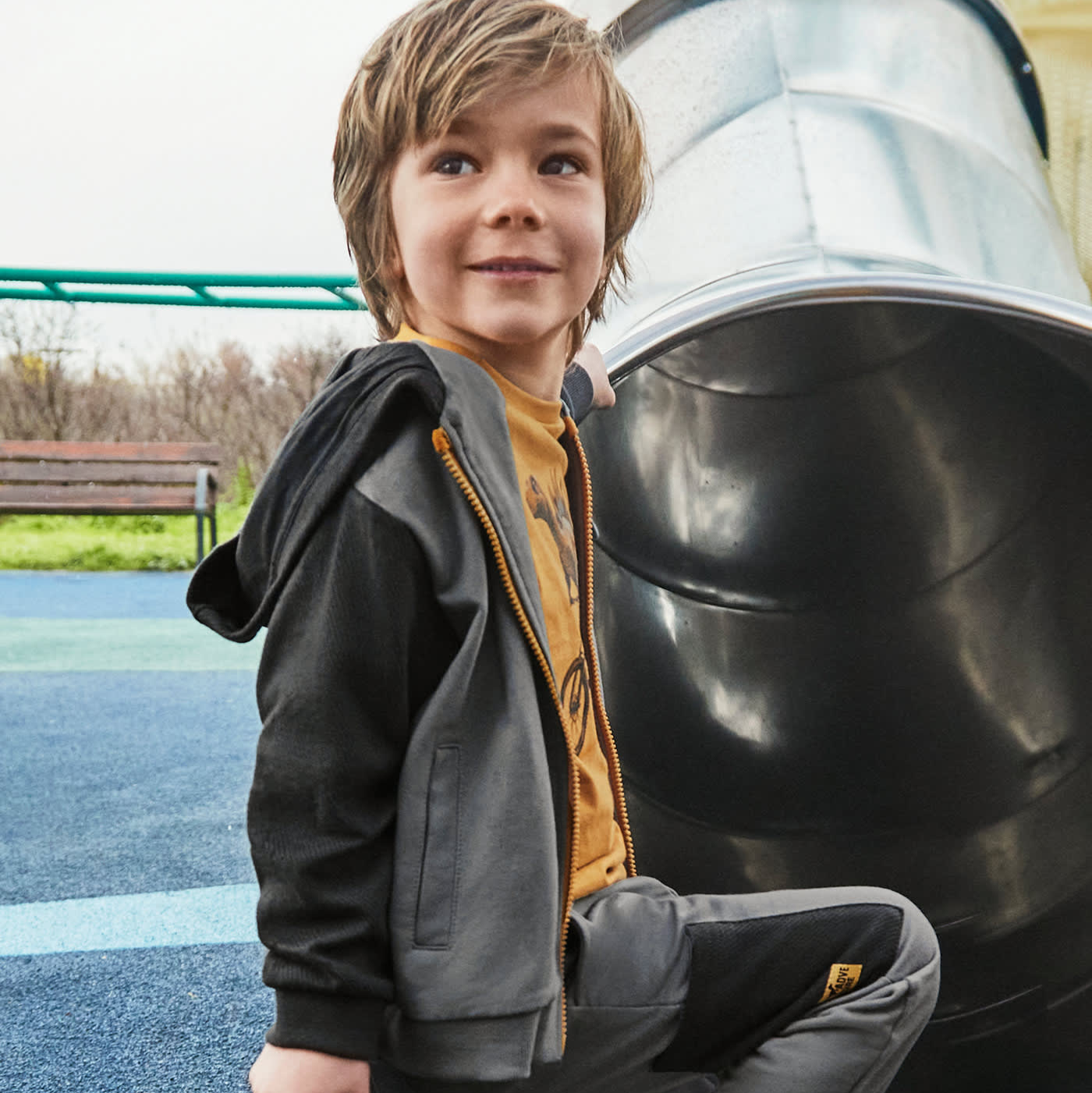 Grey Color Block Zip Hoodie