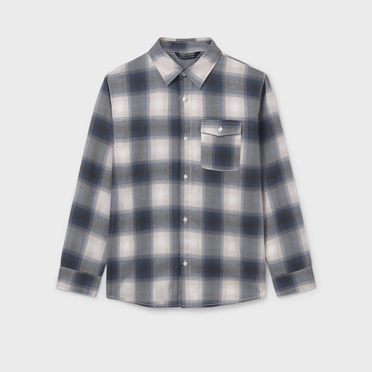 Blue Grey Plaid Long Sleeve Shirt