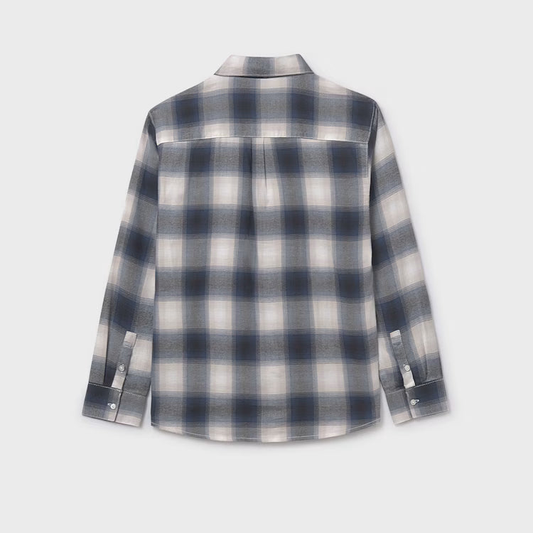 Blue Grey Plaid Long Sleeve Shirt