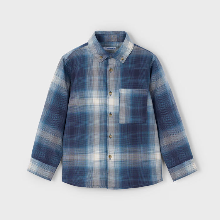 Navy Marine Blue Check Button Up Shirt