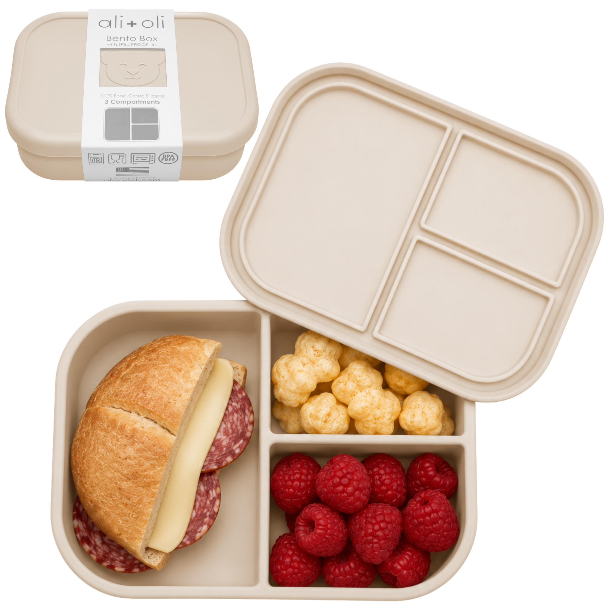 Ali+Oli Leakproof Silicone Bento Box (Coco) Back to School