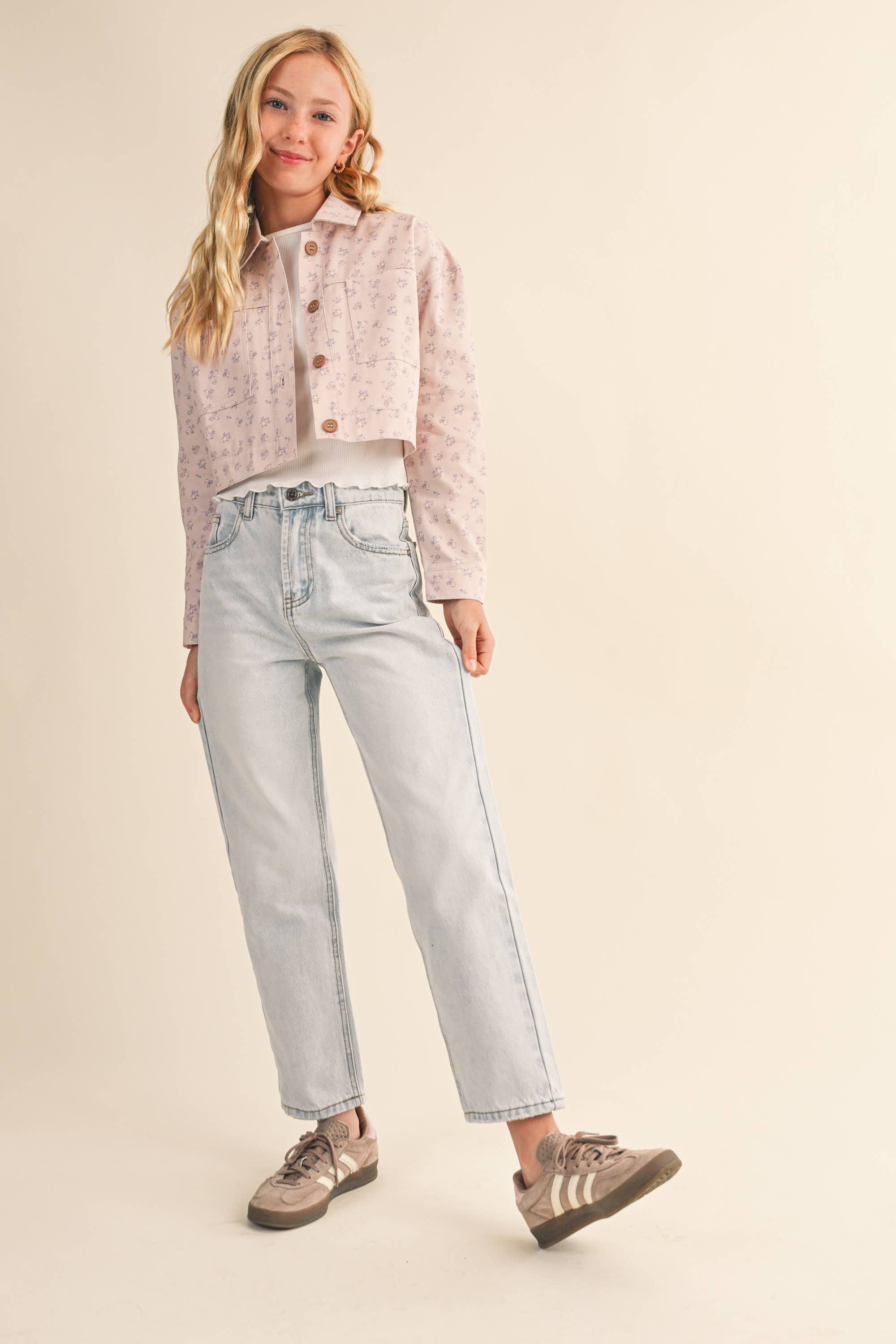 Cropped Jacket in Blush Plaid