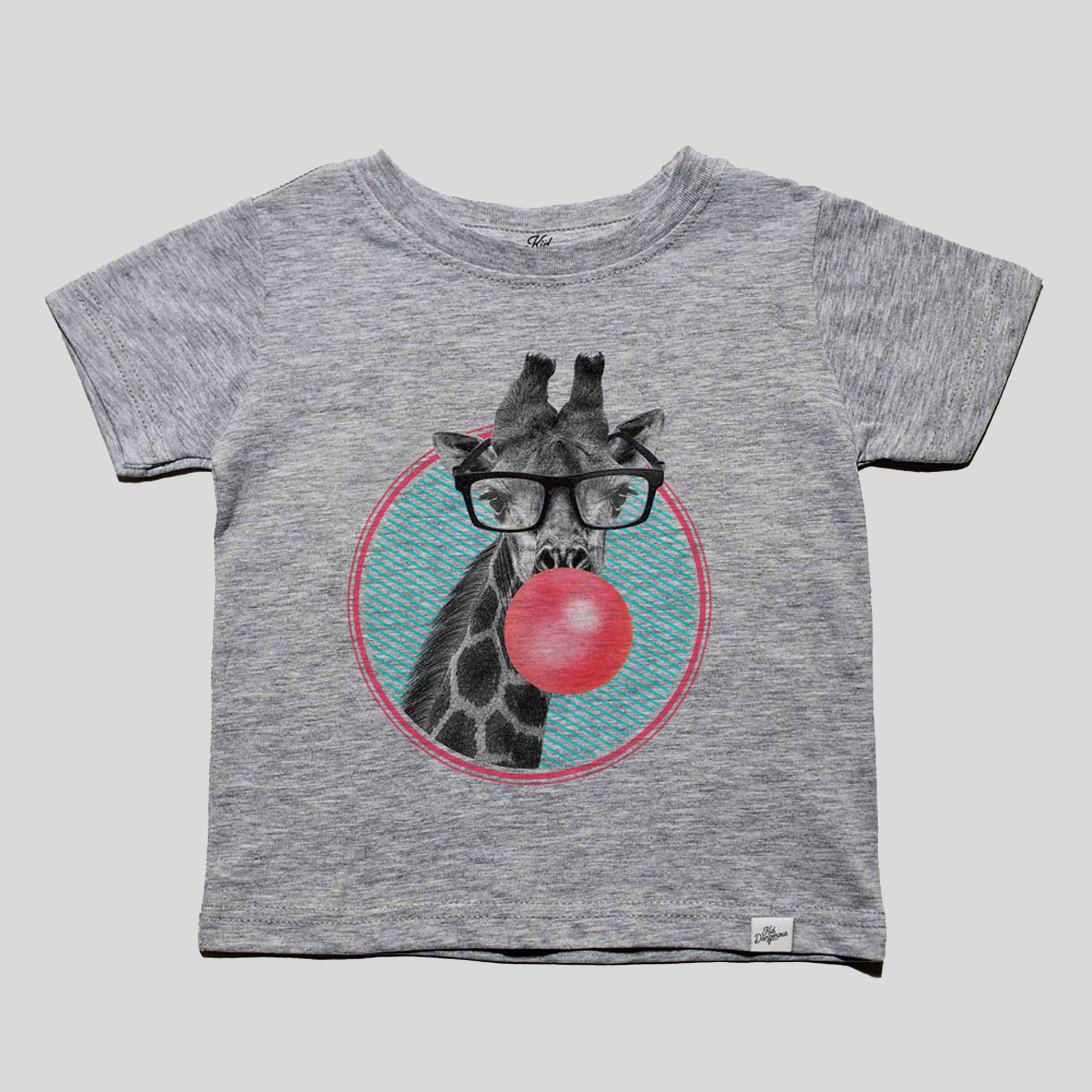 Kids Giraffe Bubble Gum T-Shirt Animal Graphic Tee