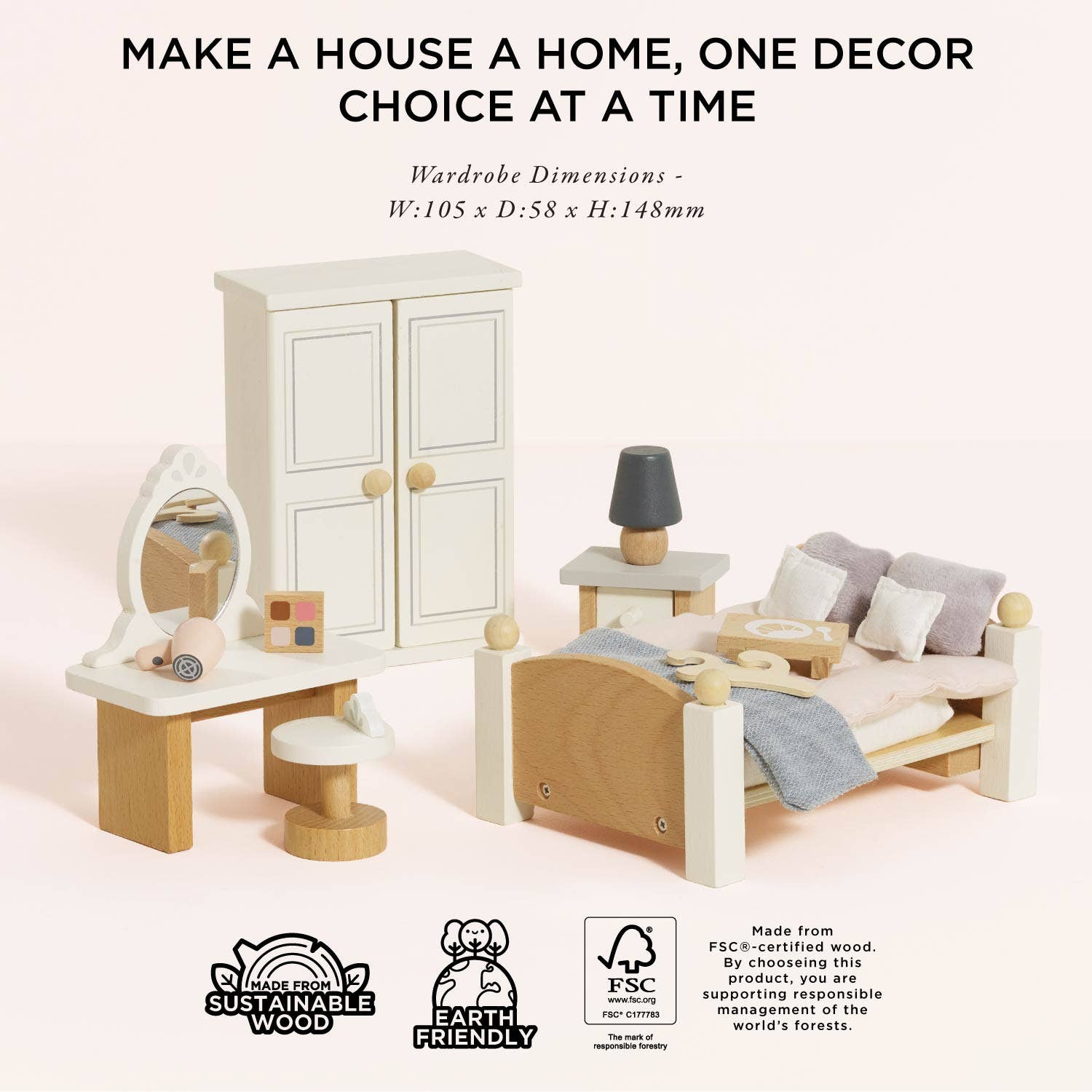 Wooden Dolls House Bedroom