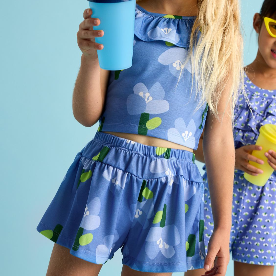 Indigo Shorts and Floral T-Shirt Set