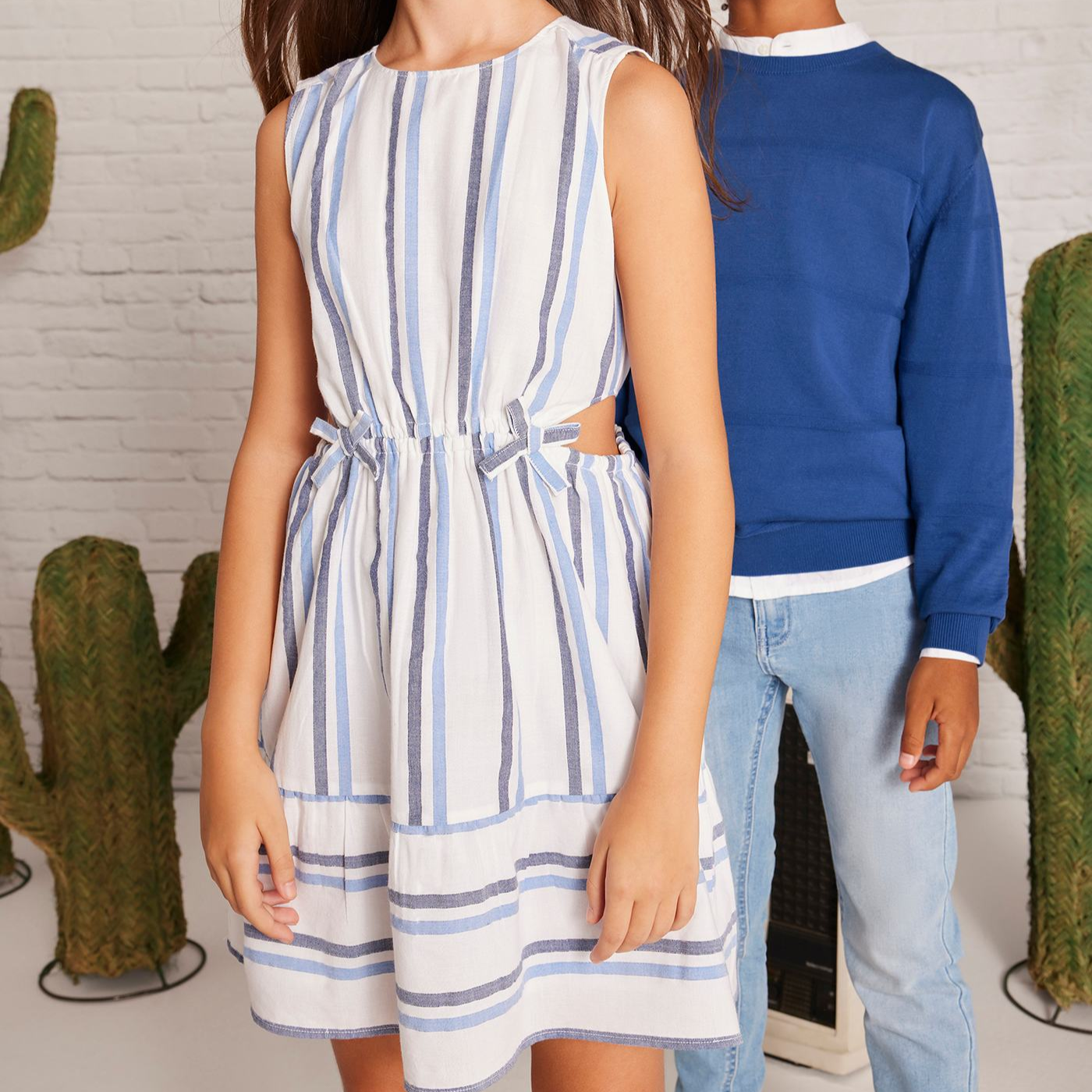 Blue Striped Cut Out Dress