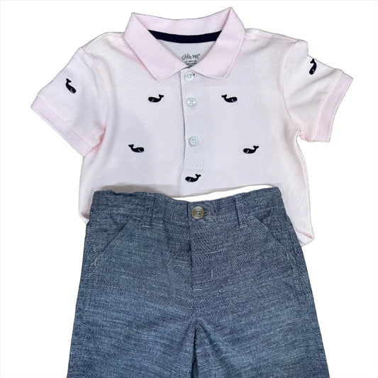 Pink Whale Polo with Chambray Shorts