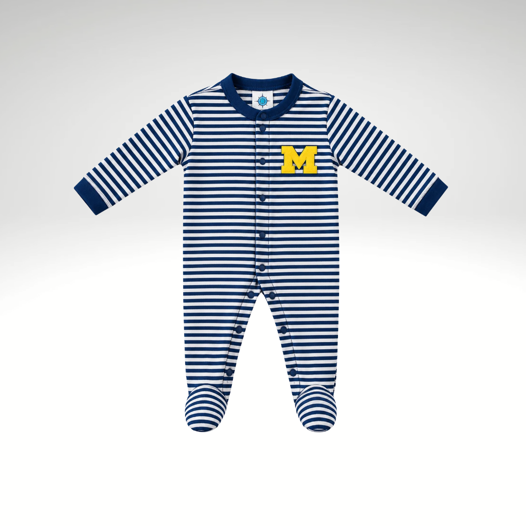 Navy White Striped Footed Romper