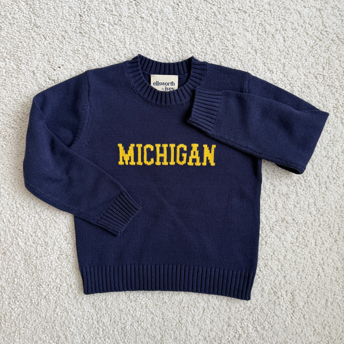 Premium Navy blue knit cotton children's sweater with 'MICHIGAN' - officially licensed
