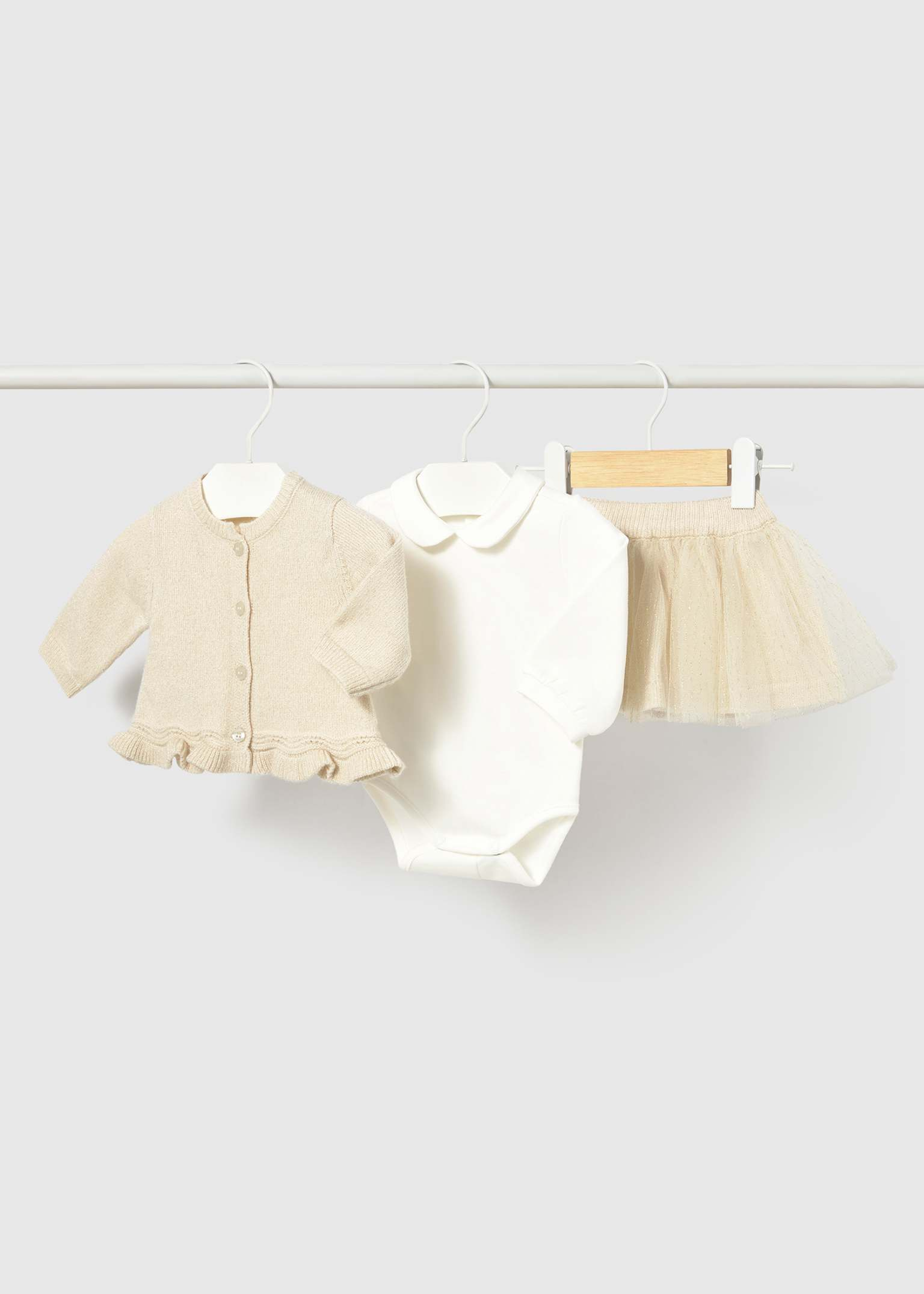 Champagne Tulle Knit Skirt Set