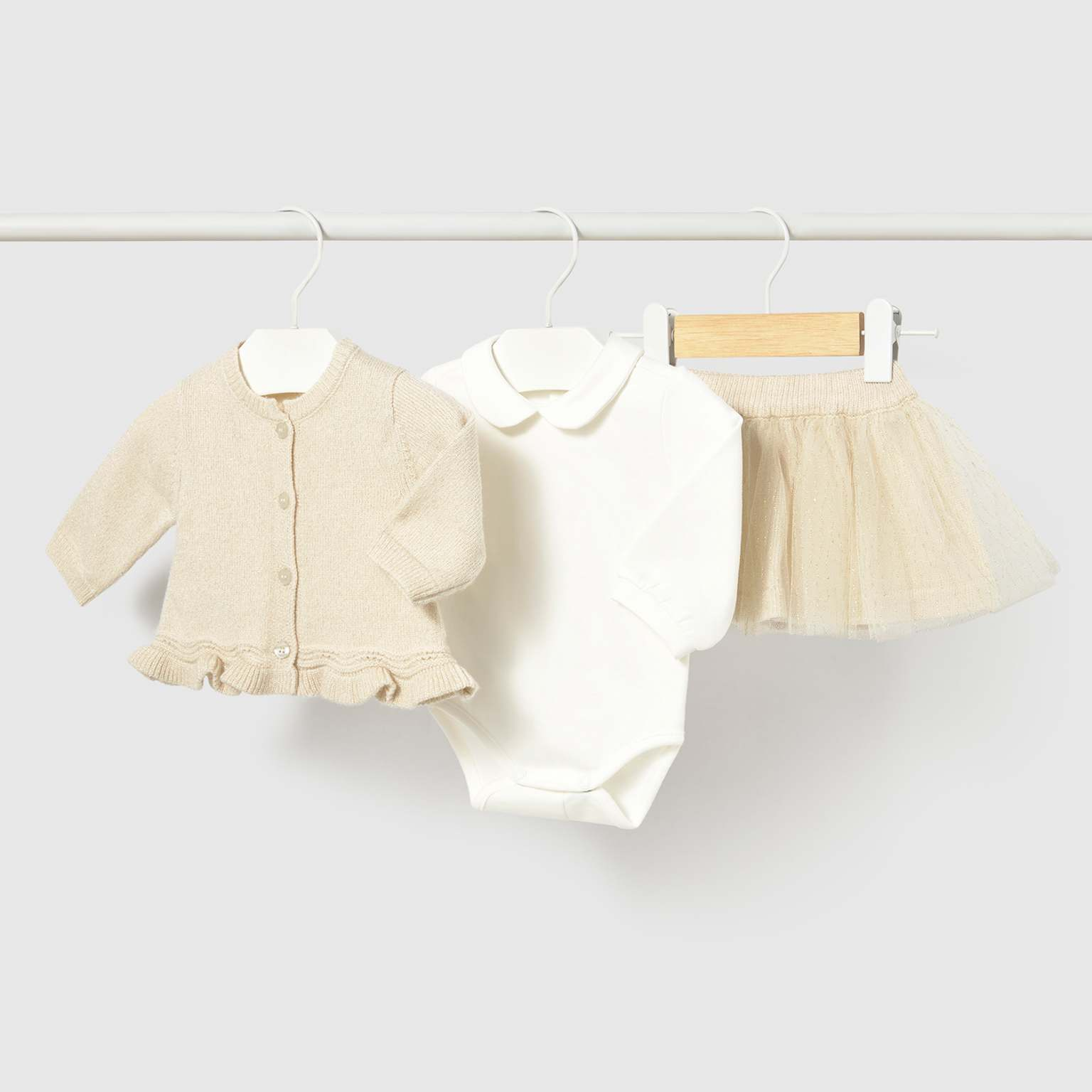 Champagne Tulle Knit Skirt Set