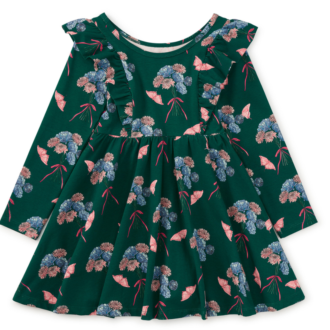 Floral Butterfly Ruffle Shoulder Ballet Dress