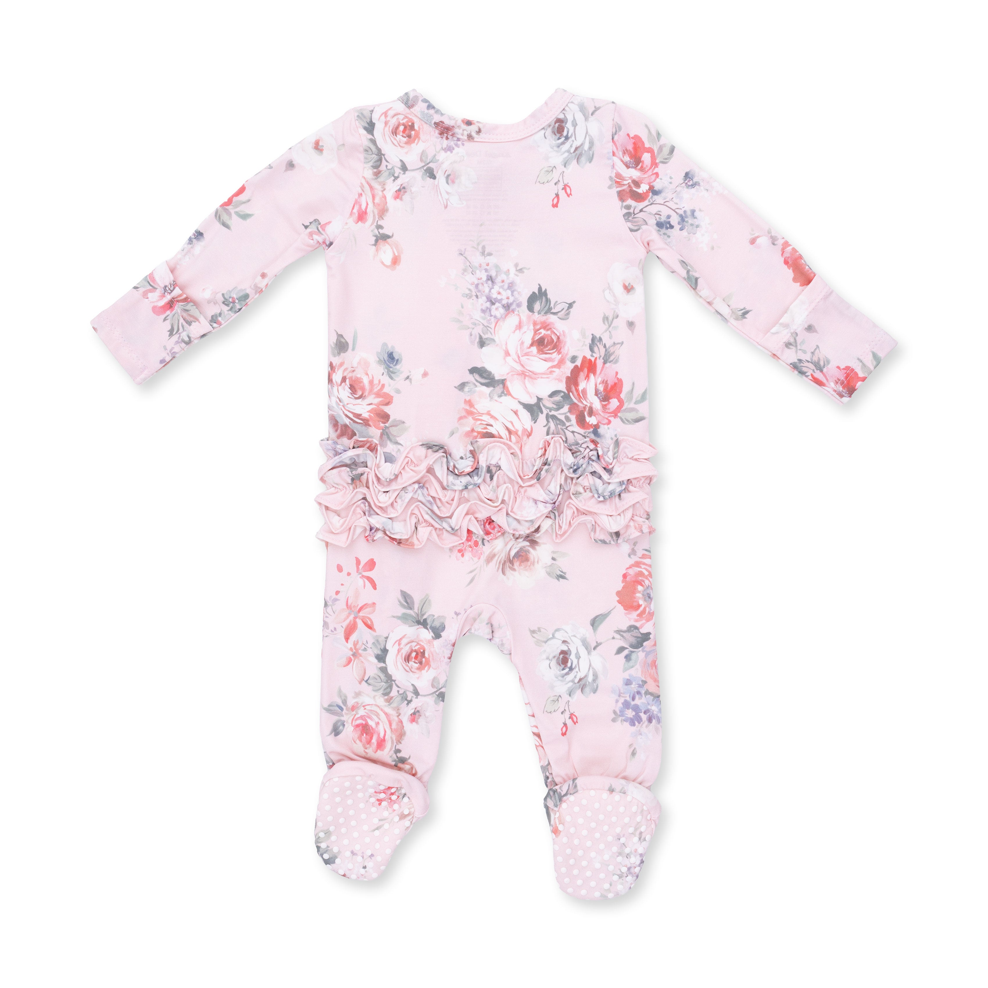 Painterly Rose Bouquets Ruffle Back Zipper Footie