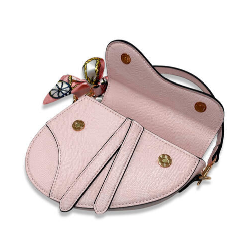 Large Pink Saddle Purse with Scarf